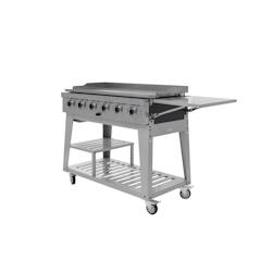 METRO PROFESSIONAL Barbecue Plancha à 6 brûleurs sur chariot, acier revêtu en poudre, 165 x 62 x 101 cm, puissance 22,2 kW, 4 roulettes, argent - 4_0