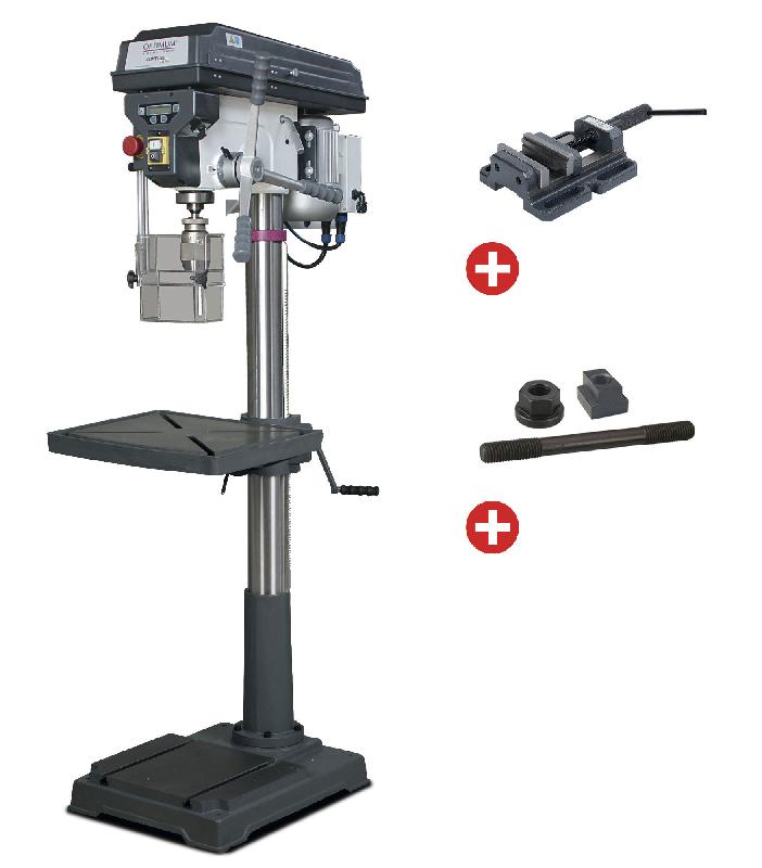 Perceuse à colonne jusque ø 30 mm CM4 1,1 kW 400V affichage digital + étau de perçage + jeu de boulons Optidrill D33PRO 400V PACK_0
