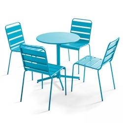 Oviala Business Ensemble table de jardin ronde et 4 chaises bleu - Oviala - bleu acier 107896_0