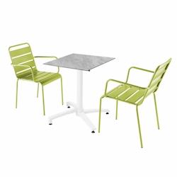 Oviala Business Ensemble table terrasse stratifié marbre et 2 fauteuils vert - vert métal 110717_0