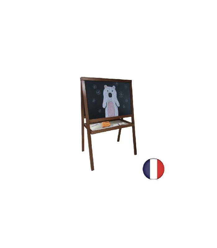 Grand chevalet enfant en bois couleur chêne - Recto ardoise noire et Verso blanc effaçable - Référence : LSTF21223CH_0