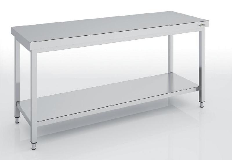 Table centrale en inox 2400x600x850 avec étagère - MCD60-240_0