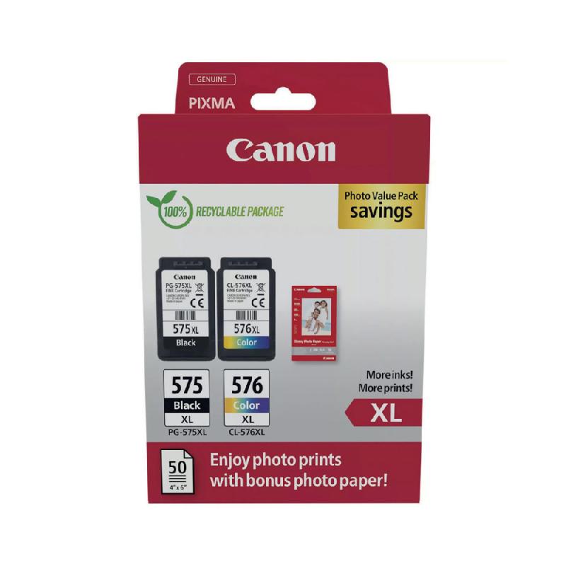 Canon PG-575XL/CL-576XL Cartouches authentique grande capacité - Pack noir et couleurs + Papier Photo_0