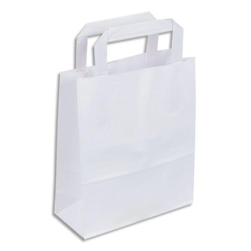 Lot 50 sac en papier kraft blanc 80 g/m². Poignées plates. Dimension 32x40cm. Soufflets latéraux 15_0