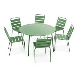 Oviala Business Ensemble table de jardin ronde et 6 chaises en métal vert cactus - vert acier 106037_0