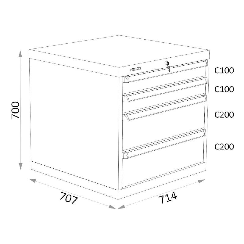 Armoires A Tiroirs Serie 115 - Largeur 714 mm Profondeur 707 mm Hauteur 700 / 1000 / 1300 mm Heco HE115102BL_0