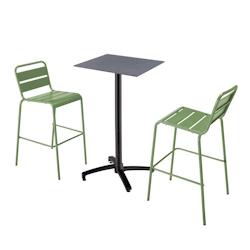 Oviala Business Ensemble table haute stratifié gris et 2 chaises hautes vert cactus - Oviala - vert métal 110543_0