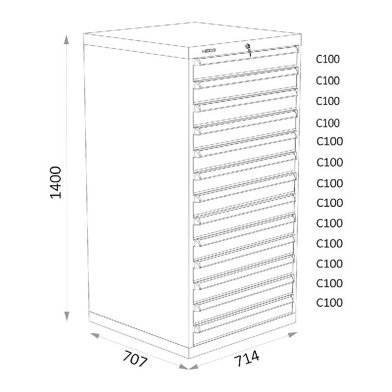 Armoires A Tiroirs Serie 115 - Largeur 714 mm Profondeur 707 mm Hauteur 700 / 1000 / 1300 mm Heco HE115439BL_0