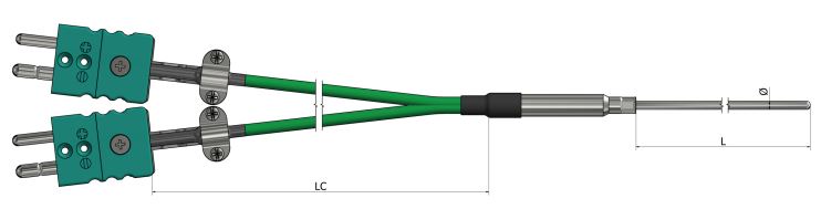 Thermocouple chemisé - Sortie câbles de prolongation avec connecteurs (duplex) - TM23_0