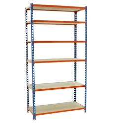 SimonRack Etagère métallique sans vis Maderclick 6 plateaux de 150 kgs par plateau couleur BLEU/ORANGE/BOIS 2500x900x500 mm (haut x largeur x profon_0