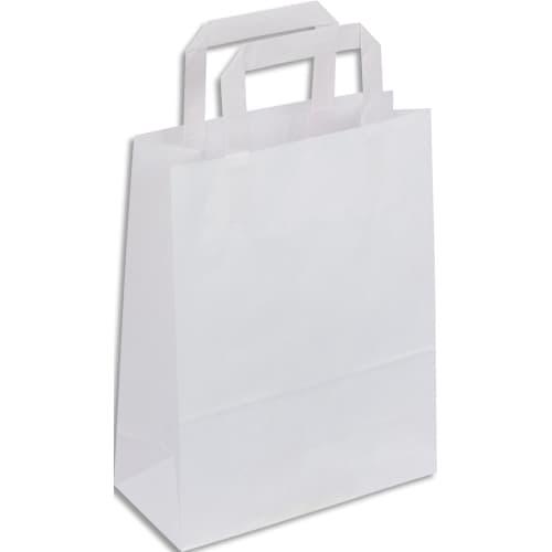 Paquet de 50 sacs blanc blanc poignées plates 180 + 80 x 220 mm_0