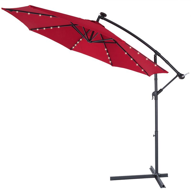 Parasol Déporté En Aluminium 33m Rouge Mali éclairage 32 Led Protection Soleil Jardin Terrasse Balcon Deuba