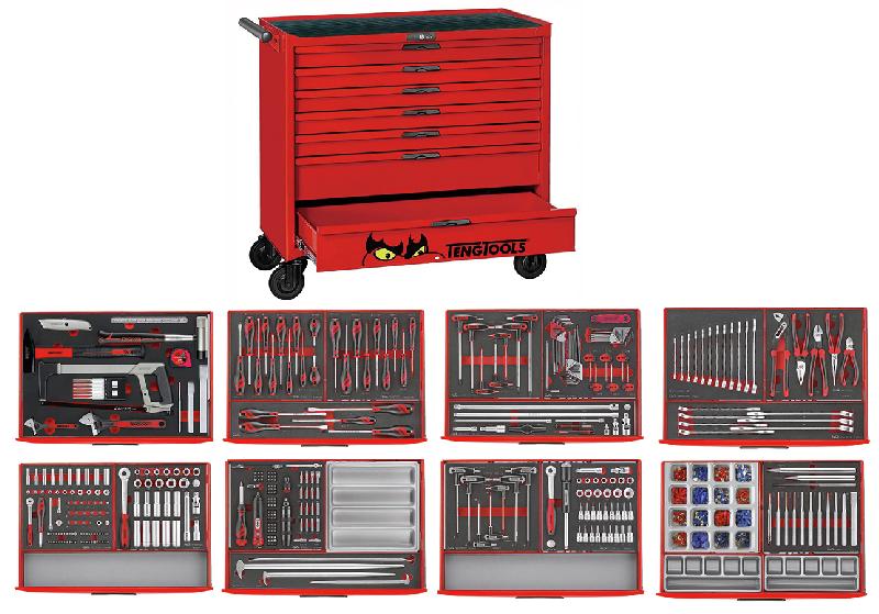 Servante d'atelier complète rouge 7 tiroirs set en mousse 399 outils Teng Tools TCEMM399N2_0