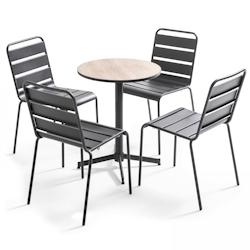 Oviala Business Ensemble de jardin table ronde bois et 4 chaises  - Oviala - marron acier 107837_0