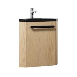 Meuble lave-mains SKINO décor chêne avec vasque noire + robinet chromé - noir 3760232701010_0