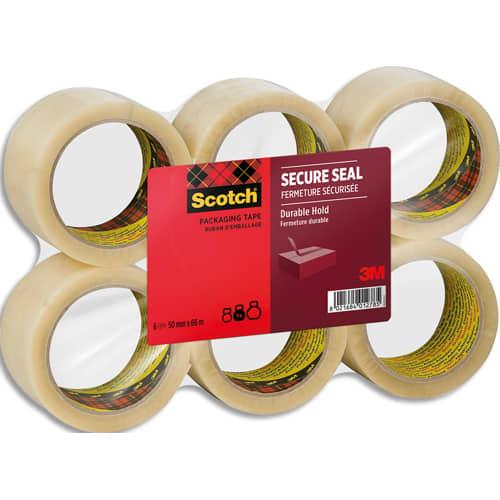 3m ruban adhésif d'emballage secure seal pour fermeture sûre, transparent, 50mmx66 m, lot de 6 rouleaux_0