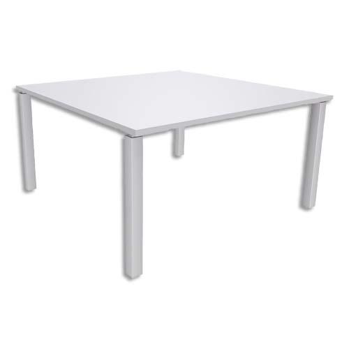 Simmob table de réunion steely pied exprim blanc perle alu en bois et métal - dim : l140 x h72 x p140 cm_0