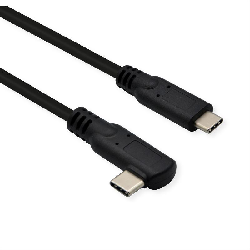 ROLINE Câble USB 3.2 Gen 2x2, avec PD (Power Delivery) 20V5A, avec Emark, C-C, M/M, 1x coudé à 90°, 20 Gbit/s, noir, 1 m_0