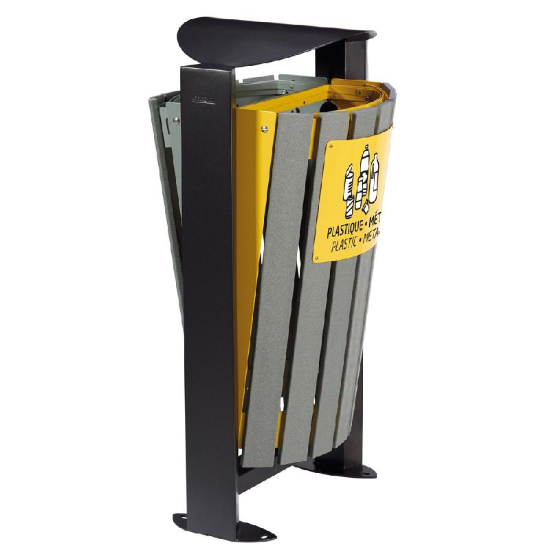 ROSSIGNOL Corbeille 2 x 60 L arkea etik sans cendrier - tri divers/plastique et metal - latte recycle / gris ciment  / jaune colza_0