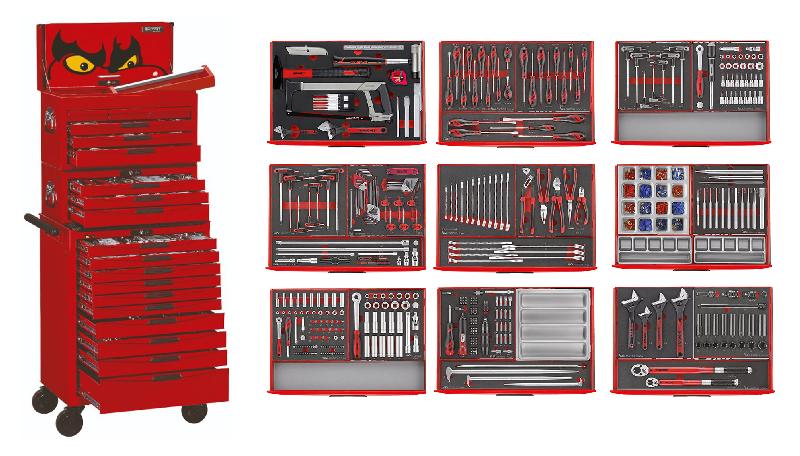 Servante d'atelier complète rouge 19 tiroirs set en mousse 411 outils Teng Tools TCEMM411RED_0