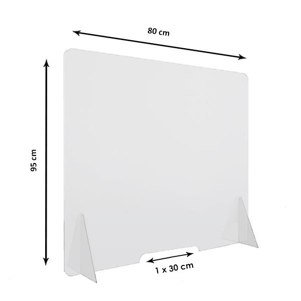 Vitre de Protection Plexiglass 4mm Transparent GM H 95 x L 80 cm + 2 Pieds - Réf : 490708 - Ouverture « passe-documents »_0