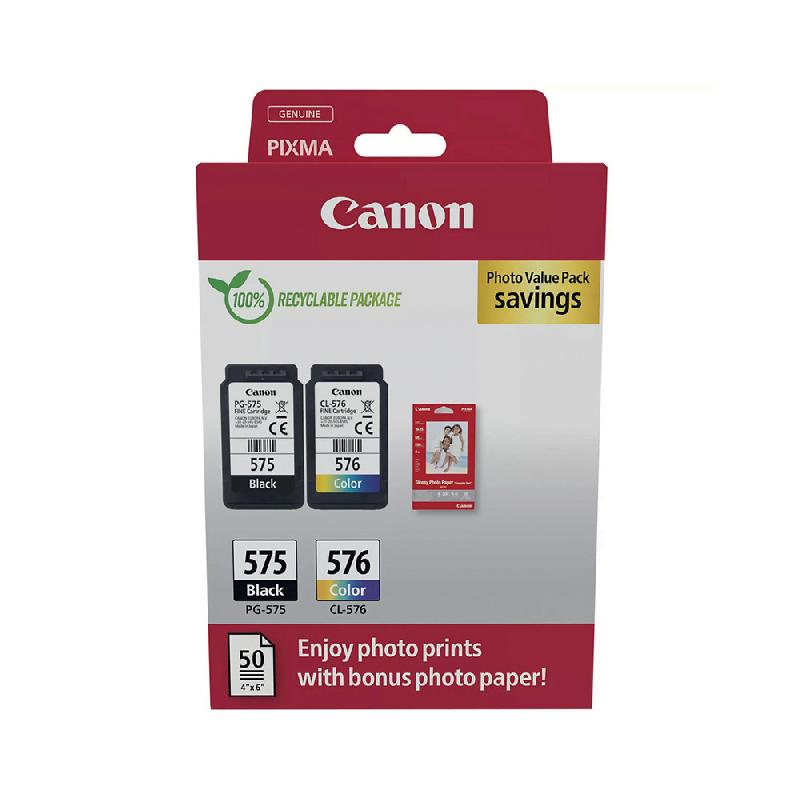 Canon PG-575/CL-576 Cartouche authentique - Pack noir et couleurs + Papier Photo_0