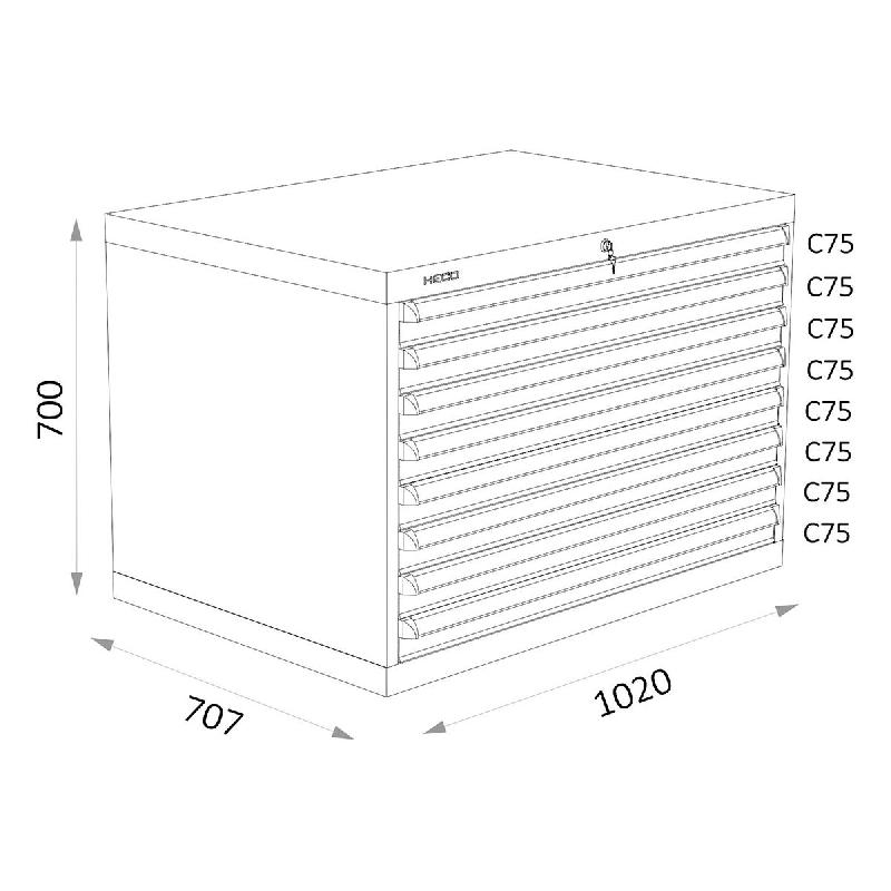 Armoires A Tiroirs Serie 119 - Largeur 1020 Mm Profondeur 707 Mm Hauteur 700 / 1000 / 1300 Mm Heco HE119129BL_0