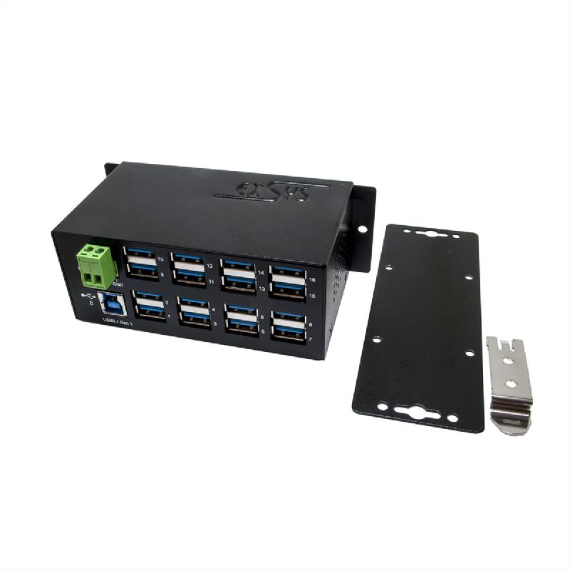 EXSYS EX-1113HMVS Hub à 16 ports USB 3.0/3.1(Gen1), protection de surtension et kit rail DIN_0