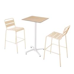 Oviala Business Ensemble table haute stratifié chêne et 2 chaises hautes ivoire - beige 110521_0