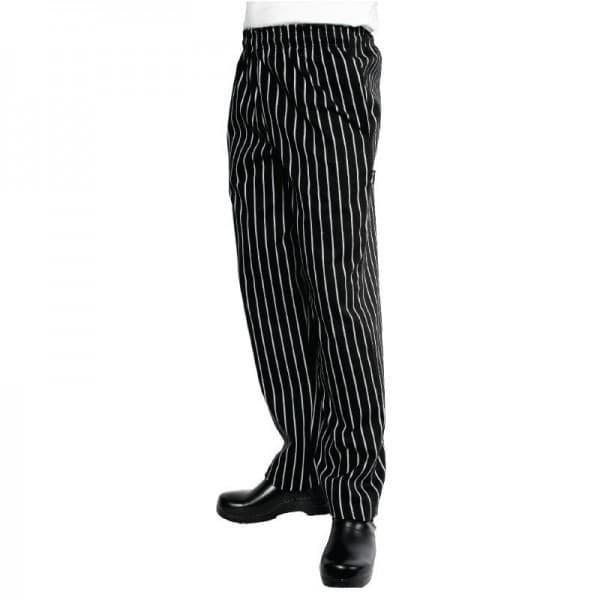 Pantalon de cuisinier Chef Works Easyfit, rayures noires et blanches (Taille: S (76-82cm))_0