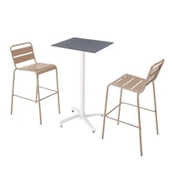 Oviala Business Ensemble table haute stratifié ardoise gris et 2 chaises hautes taupe - gris 110602_0