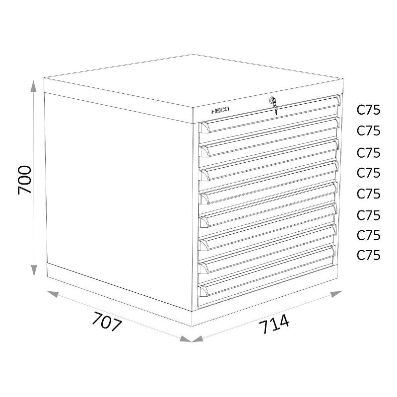 Armoires A Tiroirs Serie 115 - Largeur 714 mm Profondeur 707 mm Hauteur 700 / 1000 / 1300 mm Heco HE115139BL_0