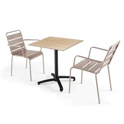 Oviala Business Ensemble table de jardin stratifié chène naturel et 2 fauteuils taupe - Oviala - gris métal 110096_0