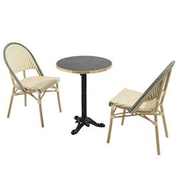 Oviala Business Table de terrasse 60cm inclinable marbre noir et 2 chaises vert - vert métal 112228_0