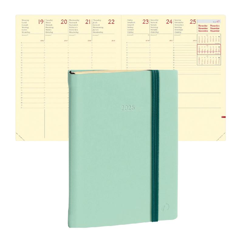 Quo Vadis Agenda semainier Président Fas Silk - 21 x 27 cm - Vert d'eau fermeture élastique - 2025_0