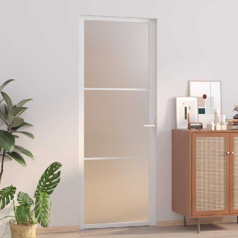 Vidaxl porte intérieure 76x201,5 cm blanc verre mat et aluminium 350576_0