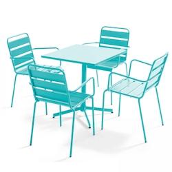 Oviala Business Ensemble table de jardin et 4 fauteuils en métal turquoise - Oviala - bleu acier 109195_0