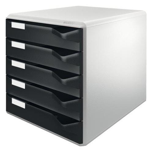 Leitz module de classement 5 tiroirs. Dim (lxhxp) : 32,6x32,1x32,6 cm. Structure grise/tiroirs noirs_0
