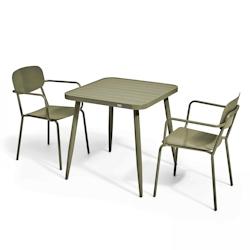 Oviala Business Ensemble table de jardin et 2 fauteuils en aluminium vert kaki - Oviala - green aluminium 108260_0