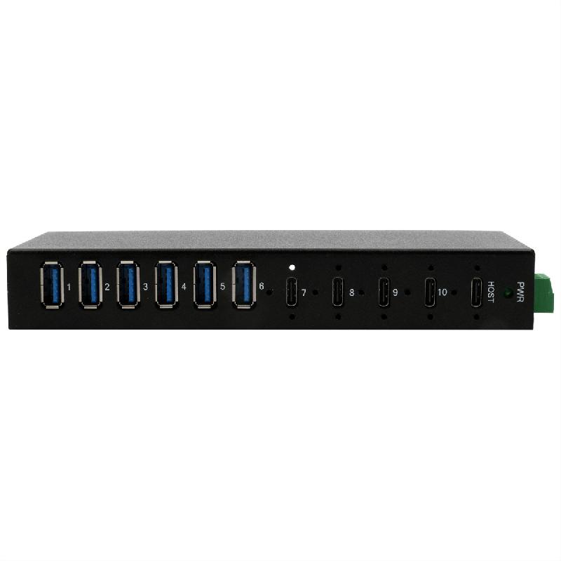 EXSYS EX-12290HMS HUB métallique 10 ports USB 3.2 Gen 2x1, 4x USB-C et 6x USB-A 3.2 Gen 1, pour table, mur et rail DIN_0