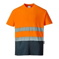 Portwest - Tee-shirt manches courtes en coton bicolore HV Orange / Bleu Marine Taille L - L 5036108250844_0