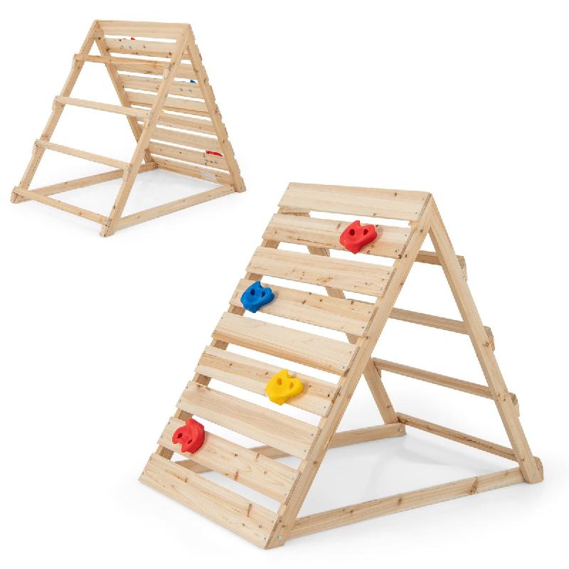 ESCALADEUR TRIANGLE DOUBLE FACE EN BOIS AVEC ROCHERS COLORÉS ET ÉCHELLES D\'ESCALADE TRIANGLE D\'ESCALADE MONTESSORI POUR 3-8 ANS NATUREL 20_0008542_0