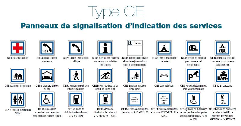 PANNEAUX SIGNALISATION D'INDICATION DES SERVICES TYPE CE - CLASSE 2_0