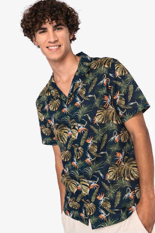 Chemise écoresponsable imprimé hawaî¢en homme  -  Réf: NS529_0