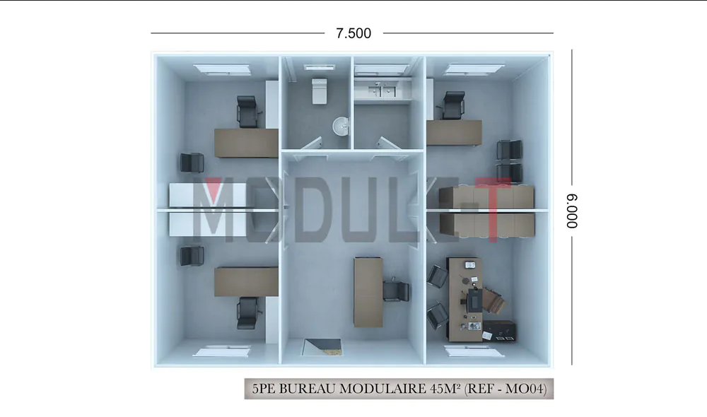 Bureau modulaire 45,00 m² pour 5 personnes - Kit démontable et transportable_0