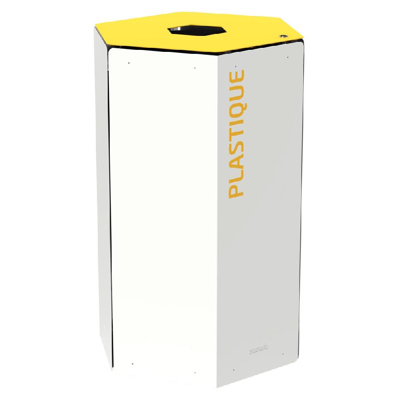 ROSSIGNOL Corbeille de tri selectif 50 L - avec serrure - hexatri - tri plastique - blanc / jaune colza_0