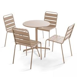 Oviala Business Ensemble table de terrasse ronde et 4 chaises taupe - Oviala - gris acier 107898_0