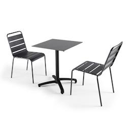 Oviala Business Ensemble table de jardin stratifié ardoise gris foncé et 2 chaises gris - Oviala - gris métal 108176_0