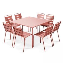 Oviala Business Ensemble table de jardin et 8 chaises en métal argile - pink steel 109282_0