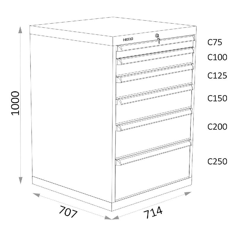 Armoires A Tiroirs Serie 115 - Largeur 714 mm Profondeur 707 mm Hauteur 700 / 1000 / 1300 mm Heco HE115232BL_0